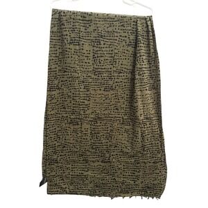 HM Olive Green Black Abstract Dotted Print Cotton Scarf Lightweight Frayed Edge